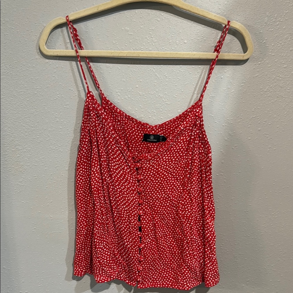 Volcom Red and White Buttoned Camisole